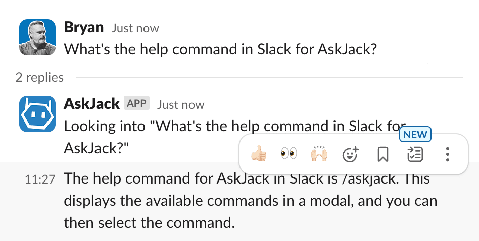 Answer with AskJack in Slack